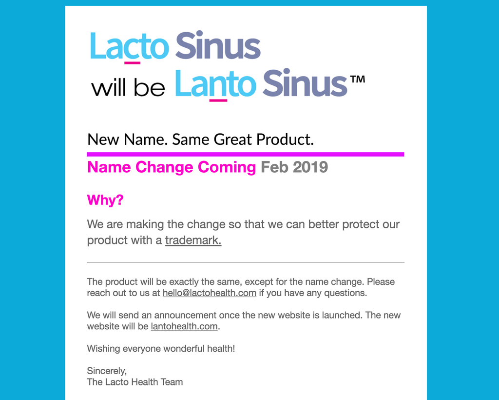 Lacto Sinus will be Lanto Sinus™️ on Feb 3rd!